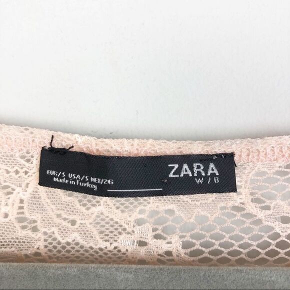 ZARA | Lace Short Sleeve Bodysuit Blush Peach Ruched Detail Women’s Size Small - Picture 8 of 11